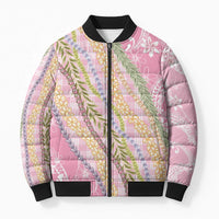 Pink Palaka Hawaii Leis Bomber Puffer Jacket Hawaiian-plaid Elegant Tropical Vibes LT14 Unisex Pink - Polynesian Pride