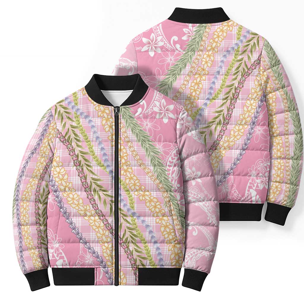 Pink Palaka Hawaii Leis Bomber Puffer Jacket Hawaiian-plaid Elegant Tropical Vibes LT14 - Polynesian Pride