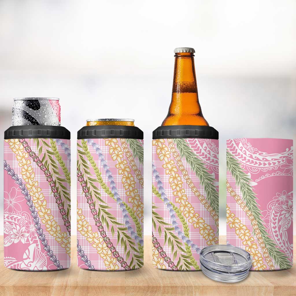 Pink Palaka Hawaii Leis 4 in 1 Can Cooler Tumbler Hawaiian-plaid Elegant Tropical Vibes - Polynesian Pride