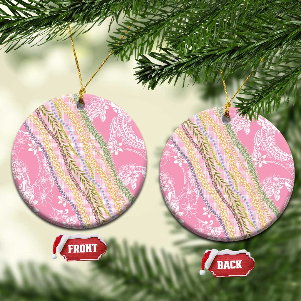 Pink Palaka Hawaii Leis Ceramic Ornament Hawaiian-plaid Elegant Tropical Vibes - Polynesian Pride