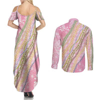 Pink Palaka Hawaii Leis Couples Matching Summer Maxi Dress and Long Sleeve Button Shirt Hawaiian-plaid Elegant Tropical Vibes - Polynesian Pride