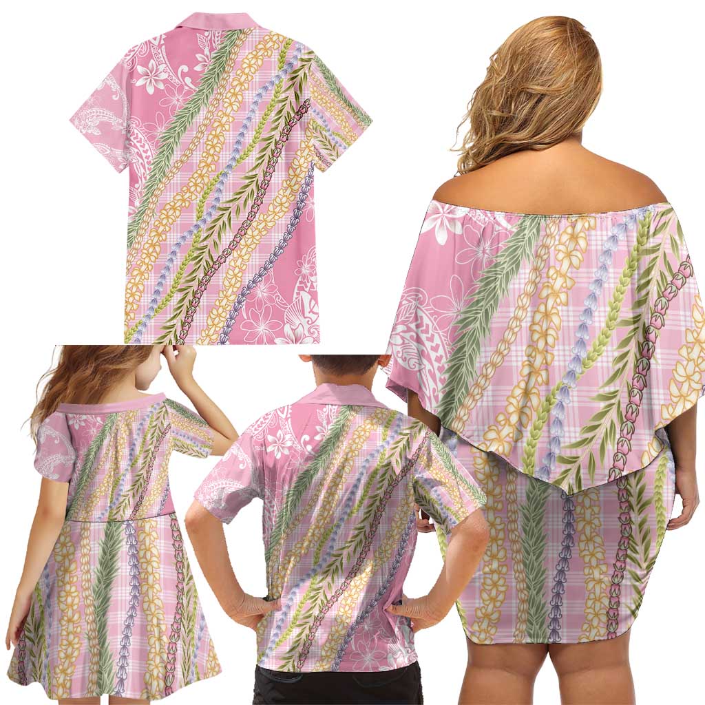 Pink Palaka Hawaii Leis Family Matching Off Shoulder Short Dress and Hawaiian Shirt Hawaiian-plaid Elegant Tropical Vibes - Polynesian Pride