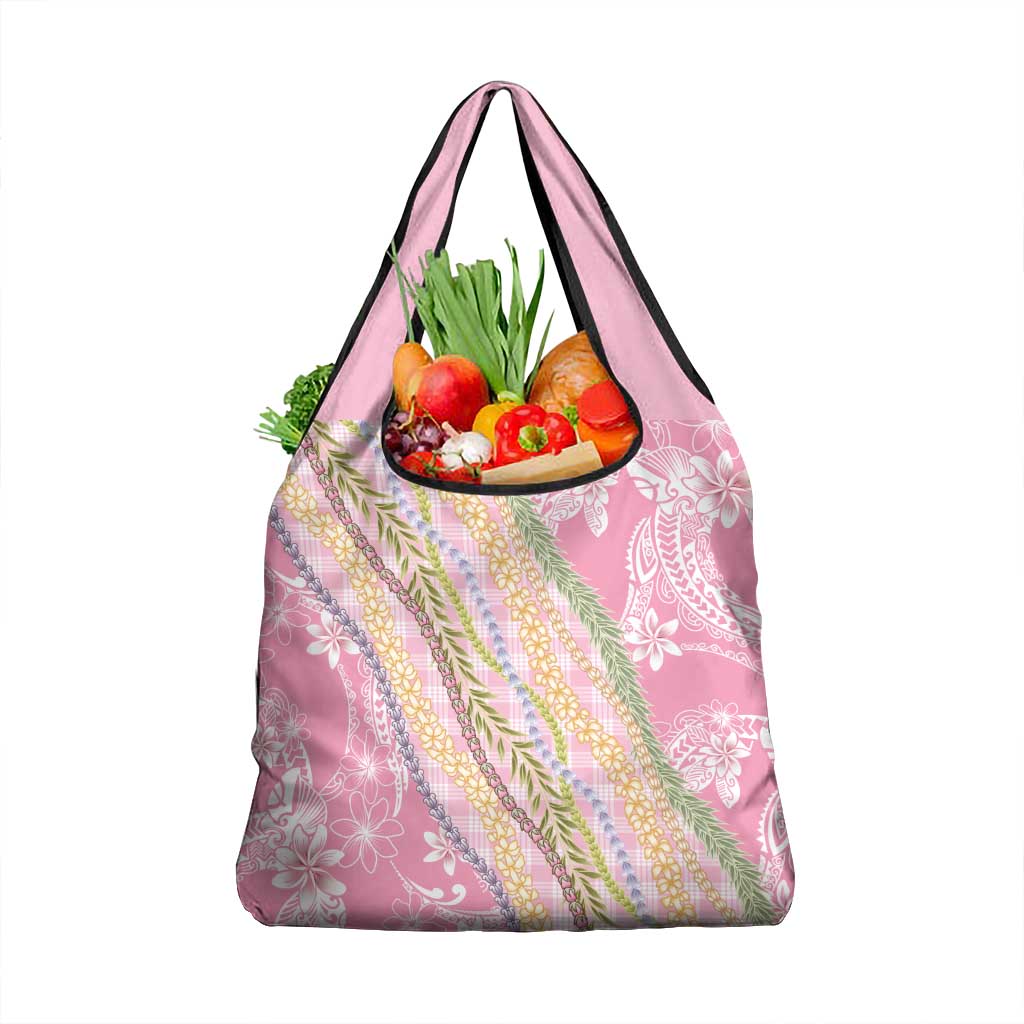 Pink Palaka Hawaii Leis Grocery Bag Hawaiian-plaid Elegant Tropical Vibes LT14 1-pack One Size Pink - Polynesian Pride