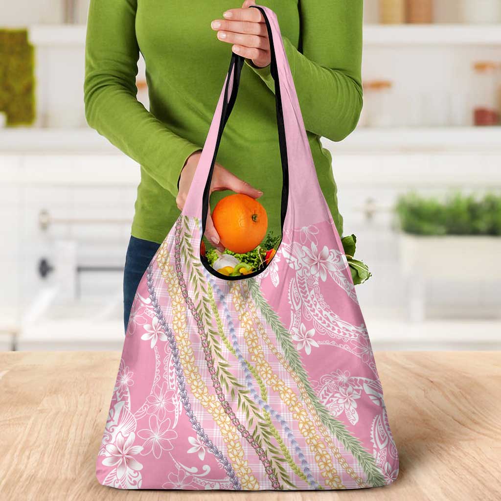 Pink Palaka Hawaii Leis Grocery Bag Hawaiian-plaid Elegant Tropical Vibes LT14 - Polynesian Pride
