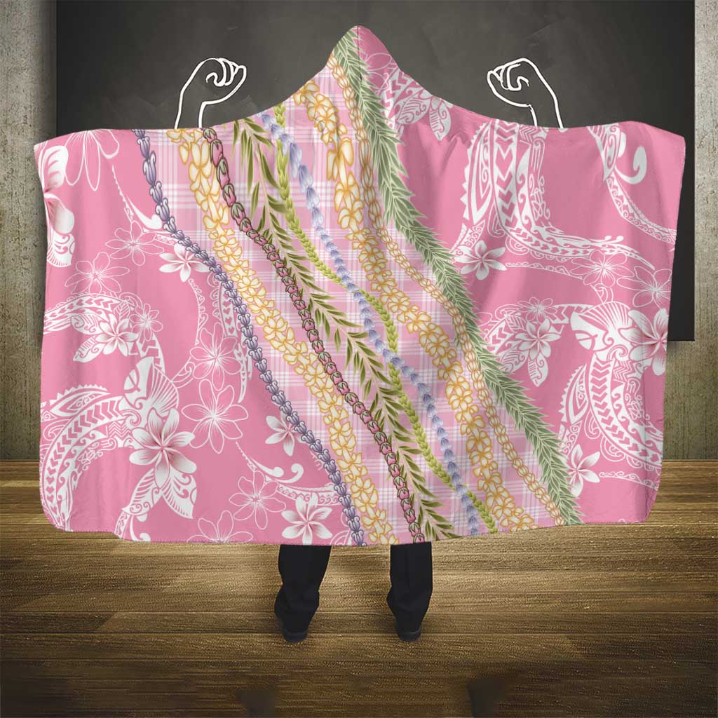 Pink Palaka Hawaii Leis Hooded Blanket Hawaiian-plaid Elegant Tropical Vibes LT14 - Polynesian Pride