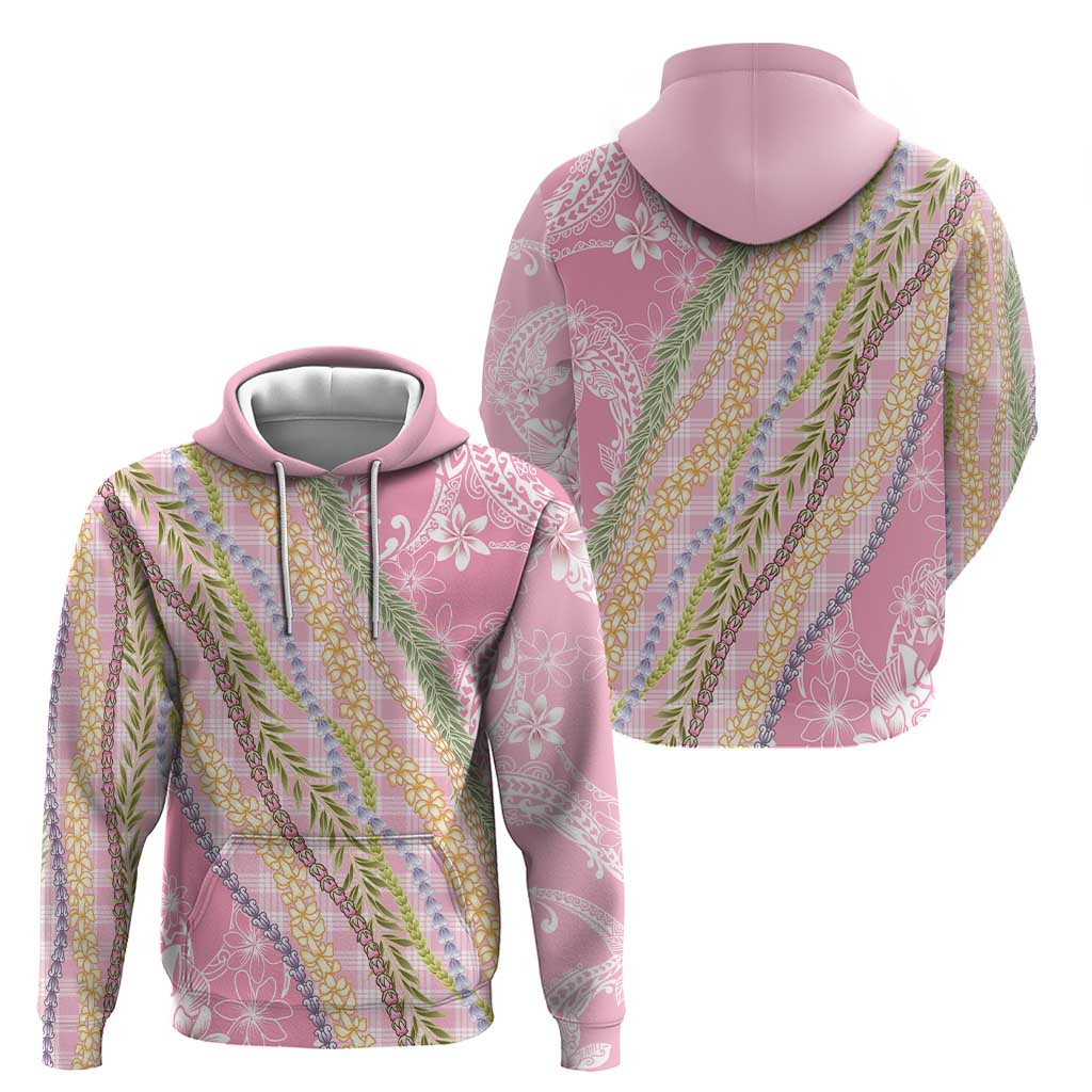 Pink Palaka Hawaii Leis Hoodie Hawaiian-plaid Elegant Tropical Vibes - Polynesian Pride