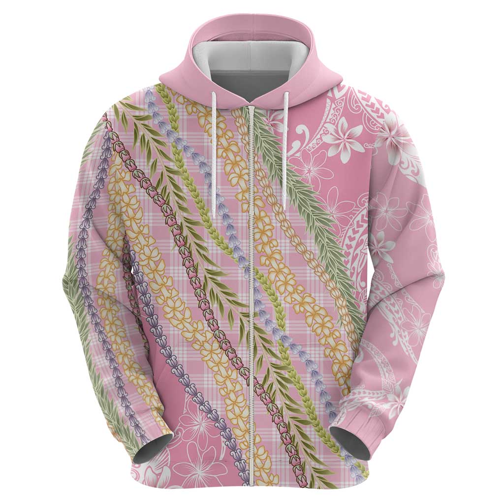 Pink Palaka Hawaii Leis Hoodie Hawaiian-plaid Elegant Tropical Vibes - Polynesian Pride