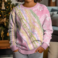 Pink Palaka Hawaii Leis Kid Ugly Christmas Sweater Hawaiian-plaid Elegant Tropical Vibes LT14 - Polynesian Pride