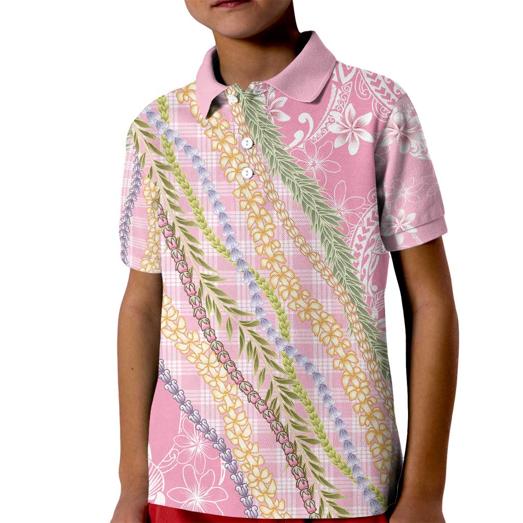 Pink Palaka Hawaii Leis Kid Polo Shirt Hawaiian-plaid Elegant Tropical Vibes - Polynesian Pride