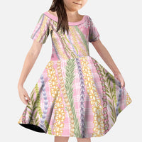 Pink Palaka Hawaii Leis Kid Short Sleeve Dress Hawaiian-plaid Elegant Tropical Vibes - Polynesian Pride