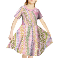 Pink Palaka Hawaii Leis Kid Short Sleeve Dress Hawaiian-plaid Elegant Tropical Vibes - Polynesian Pride