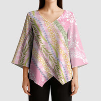 Pink Palaka Hawaii Leis Kimono Sleeve Blouse Hawaiian-plaid Elegant Tropical Vibes - Polynesian Pride