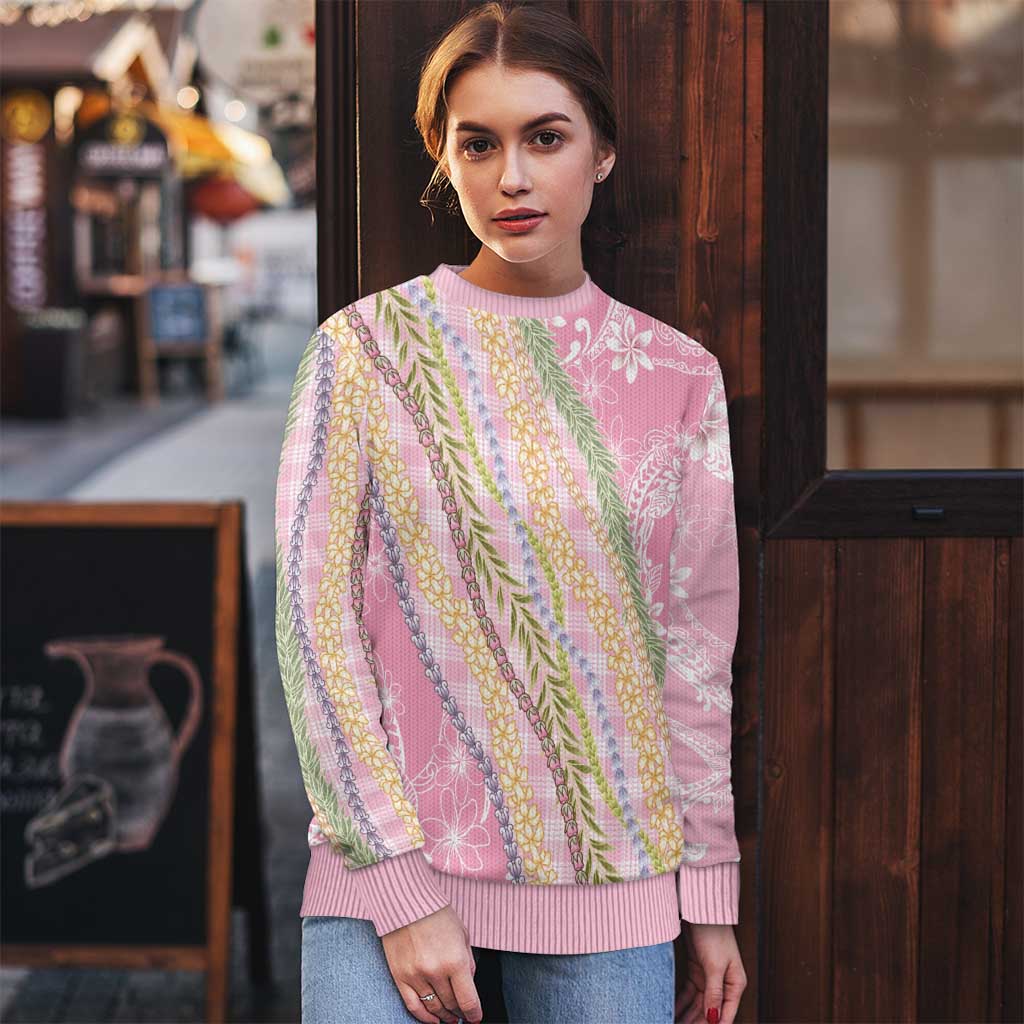 Pink Palaka Hawaii Leis Ugly Christmas Sweater Hawaiian-plaid Elegant Tropical Vibes - Polynesian Pride