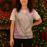 Pink Palaka Hawaii Leis Christmas Knitted V-Neck Vest Hawaiian-plaid Elegant Tropical Vibes LT14 - Polynesian Pride