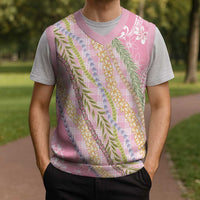 Pink Palaka Hawaii Leis Christmas Knitted V-Neck Vest Hawaiian-plaid Elegant Tropical Vibes LT14 - Polynesian Pride