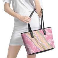 Pink Palaka Hawaii Leis Leather Tote Bag Hawaiian-plaid Elegant Tropical Vibes LT14 - Polynesian Pride
