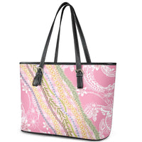 Pink Palaka Hawaii Leis Leather Tote Bag Hawaiian-plaid Elegant Tropical Vibes LT14 - Polynesian Pride