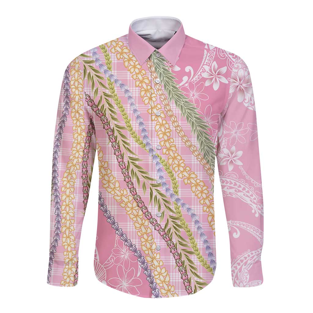 Pink Palaka Hawaii Leis Long Sleeve Button Shirt Hawaiian-plaid Elegant Tropical Vibes LT14 Unisex Pink - Polynesian Pride