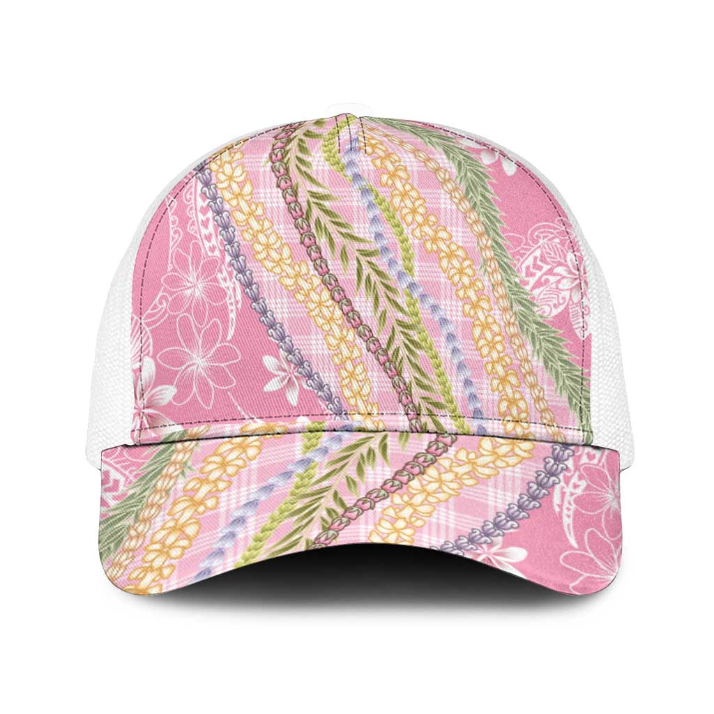 Pink Palaka Hawaii Leis Mesh Trucker Cap Hawaiian-plaid Elegant Tropical Vibes - Polynesian Pride