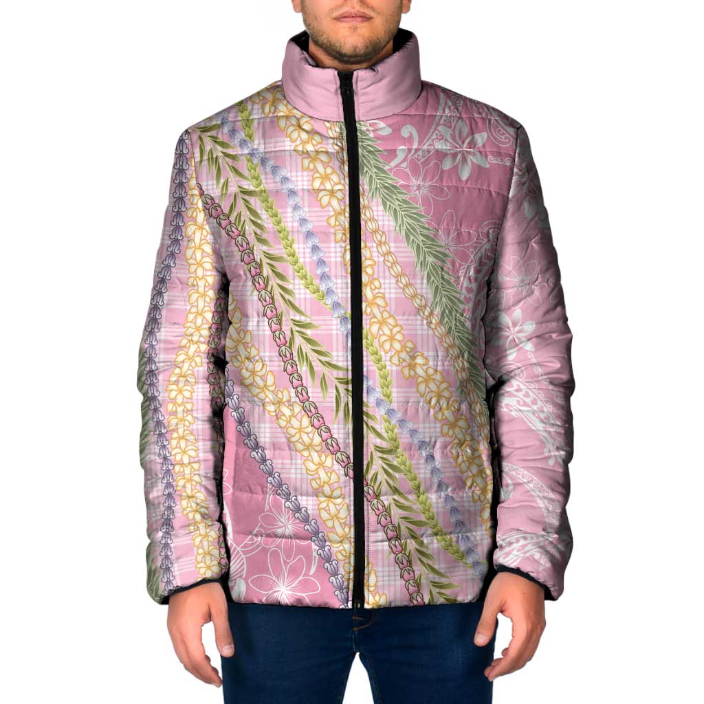 Pink Palaka Hawaii Leis Padded Jacket Hawaiian-plaid Elegant Tropical Vibes LT14 Men Pink - Polynesian Pride