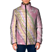 Pink Palaka Hawaii Leis Padded Jacket Hawaiian-plaid Elegant Tropical Vibes LT14 Men Pink - Polynesian Pride