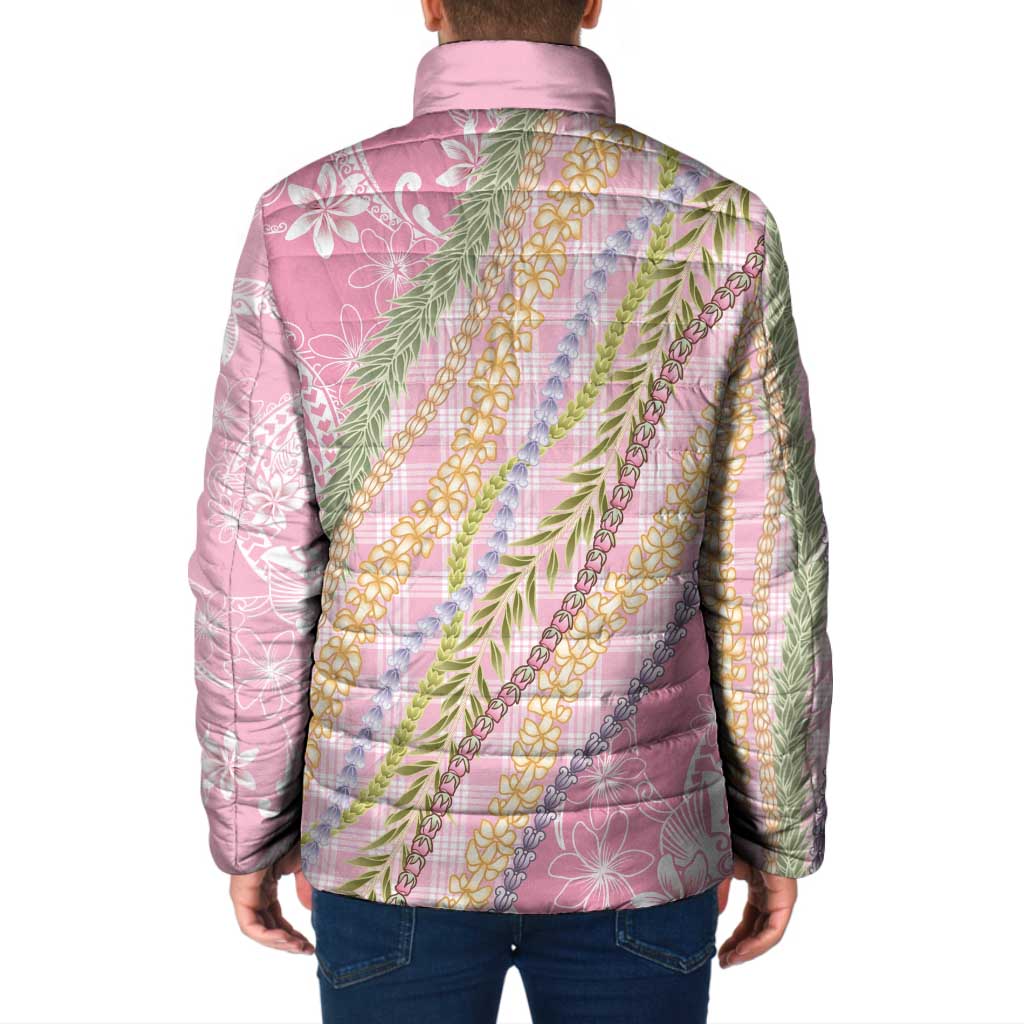 Pink Palaka Hawaii Leis Padded Jacket Hawaiian-plaid Elegant Tropical Vibes LT14 - Polynesian Pride