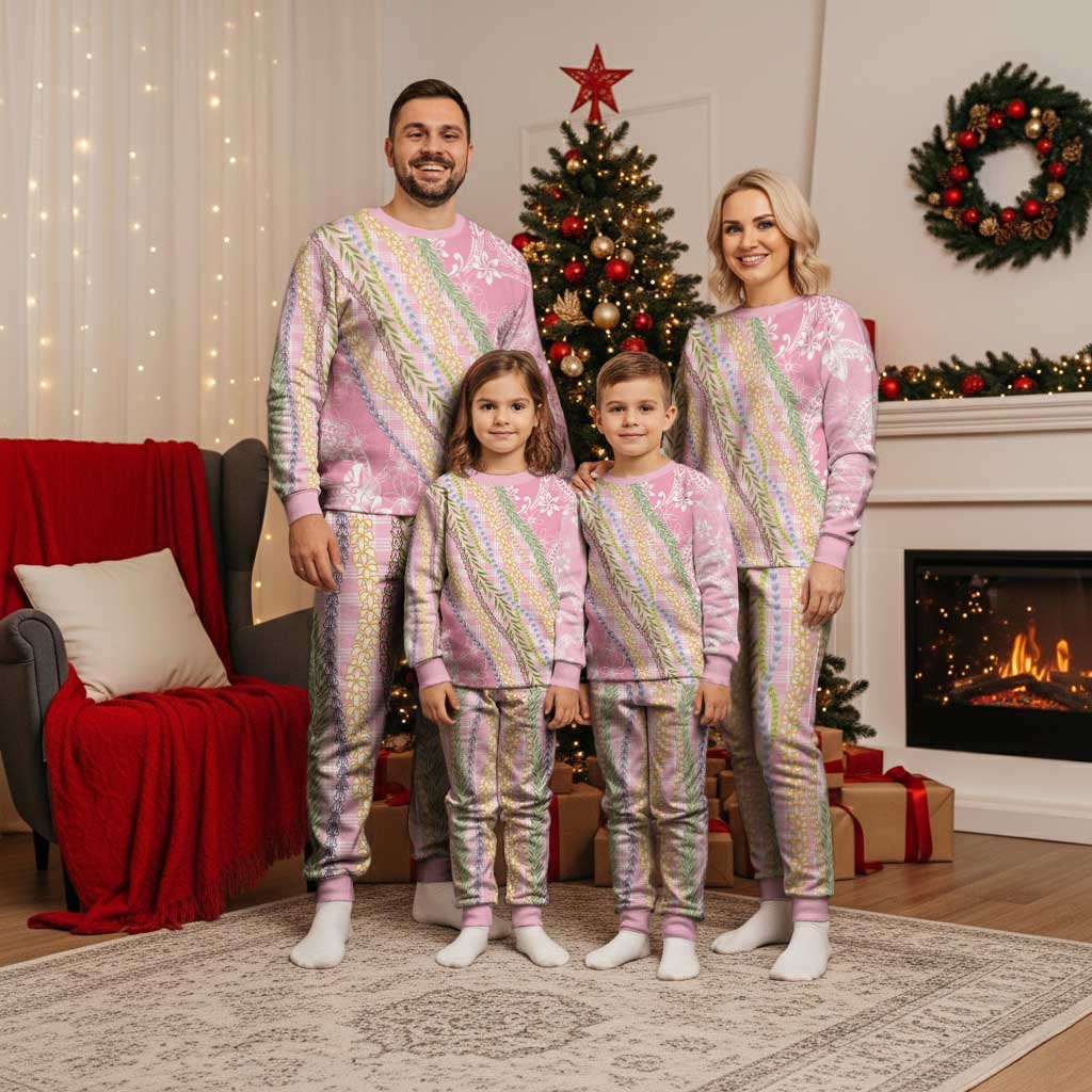 Pink Palaka Hawaii Leis Christmas Pajama Set Hawaiian-plaid Elegant Tropical Vibes - Polynesian Pride