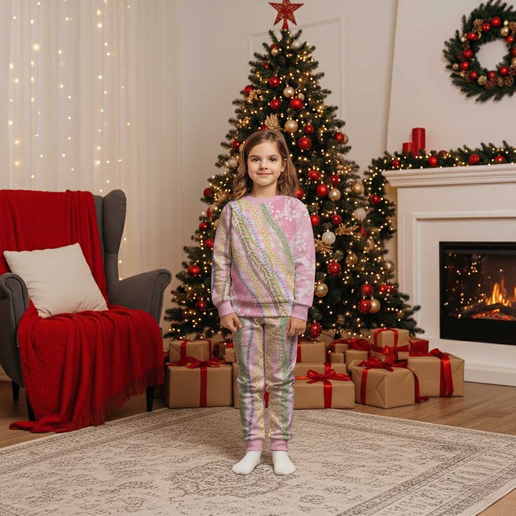 Pink Palaka Hawaii Leis Christmas Pajama Set Hawaiian-plaid Elegant Tropical Vibes - Polynesian Pride