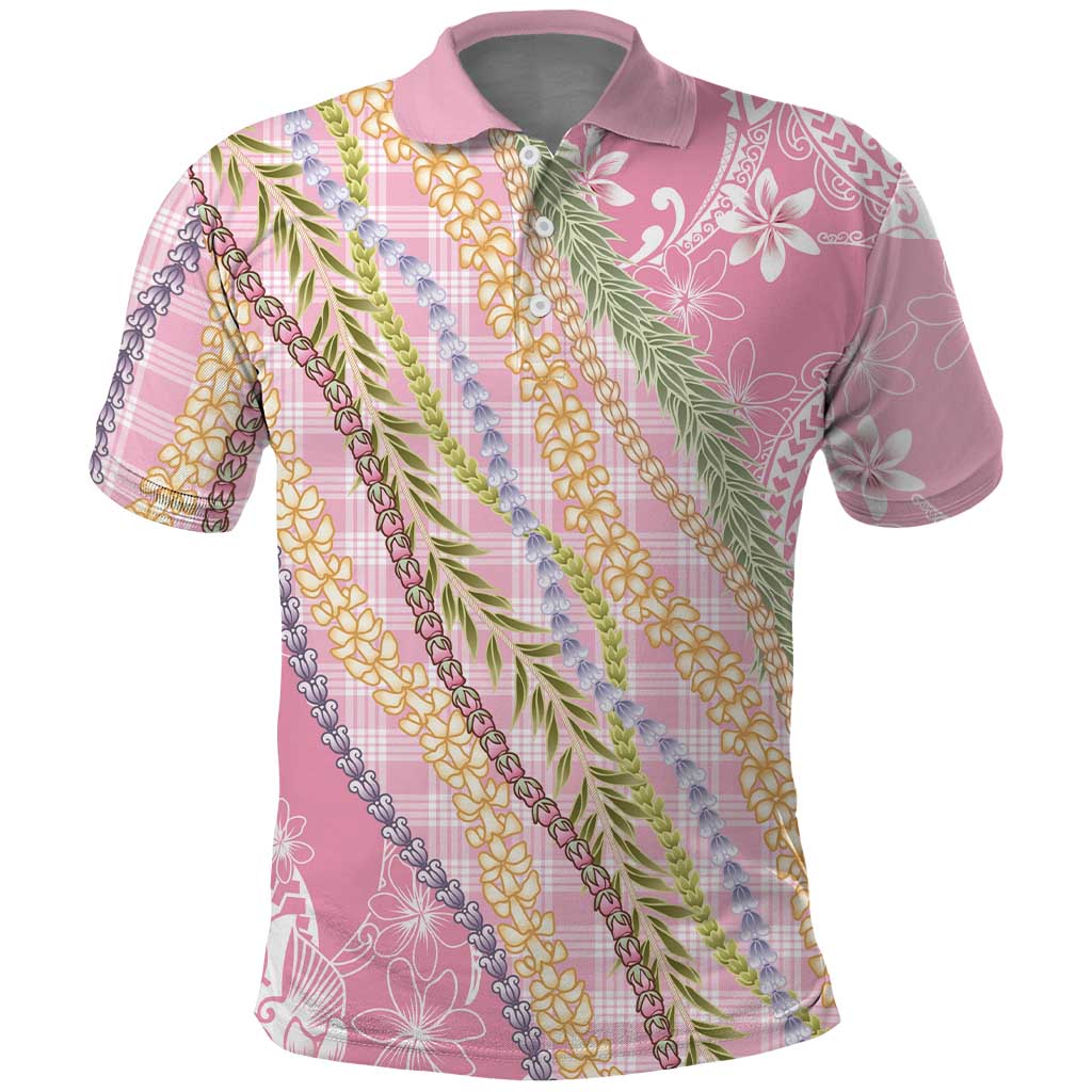 Pink Palaka Hawaii Leis Polo Shirt Hawaiian-plaid Elegant Tropical Vibes - Polynesian Pride