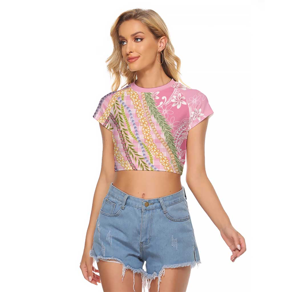 Pink Palaka Hawaii Leis Raglan Cropped T Shirt Hawaiian-plaid Elegant Tropical Vibes LT14 Female Pink - Polynesian Pride