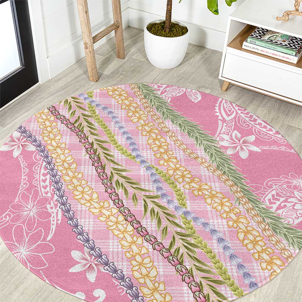 Pink Palaka Hawaii Leis Round Carpet Hawaiian-plaid Elegant Tropical Vibes - Polynesian Pride