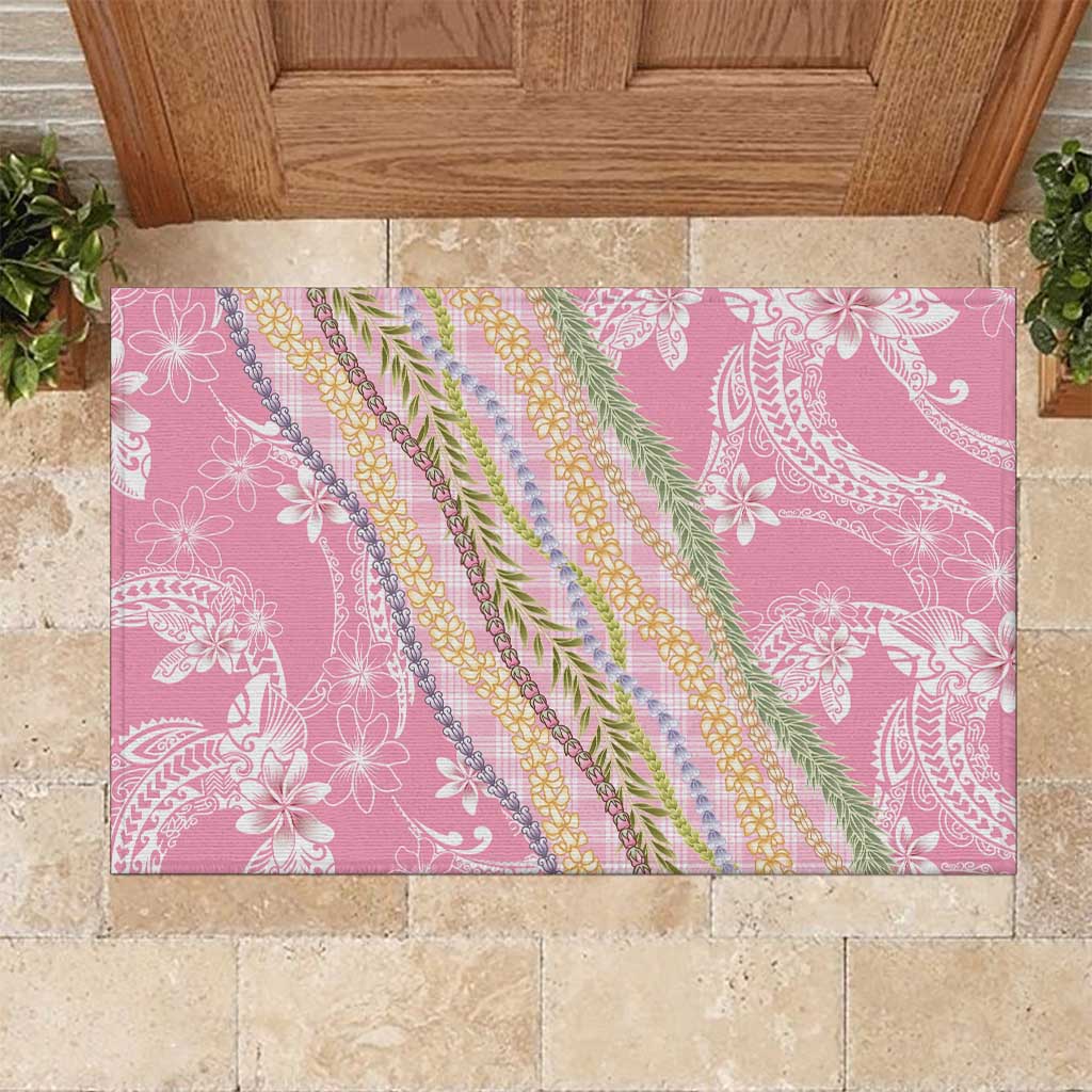 Pink Palaka Hawaii Leis Rubber Doormat Hawaiian-plaid Elegant Tropical Vibes LT14 Pink - Polynesian Pride