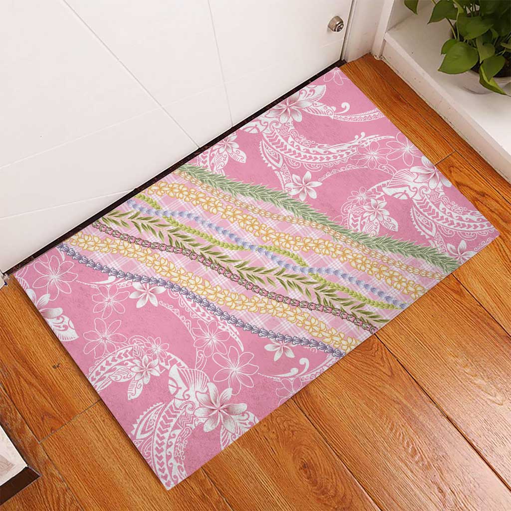 Pink Palaka Hawaii Leis Rubber Doormat Hawaiian-plaid Elegant Tropical Vibes LT14 - Polynesian Pride