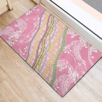 Pink Palaka Hawaii Leis Rubber Doormat Hawaiian-plaid Elegant Tropical Vibes LT14 - Polynesian Pride