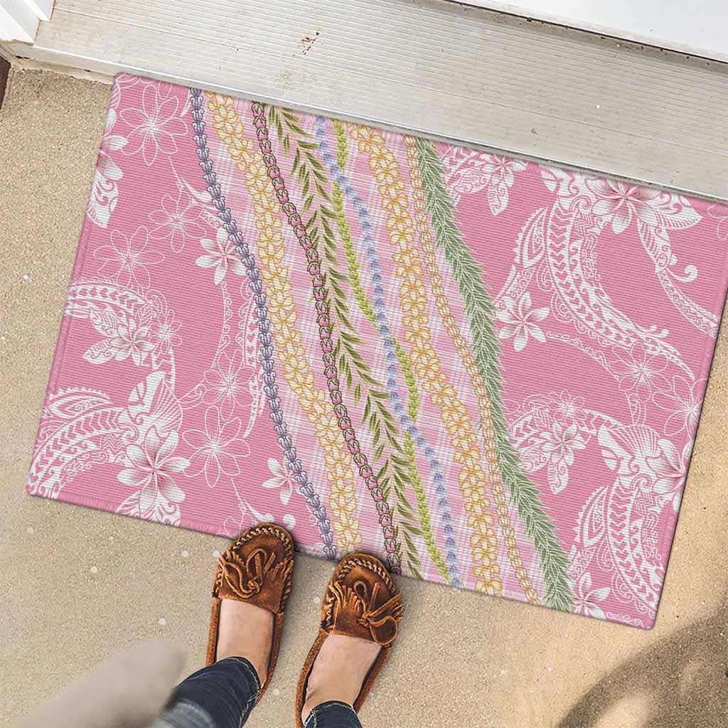 Pink Palaka Hawaii Leis Rubber Doormat Hawaiian-plaid Elegant Tropical Vibes LT14 - Polynesian Pride