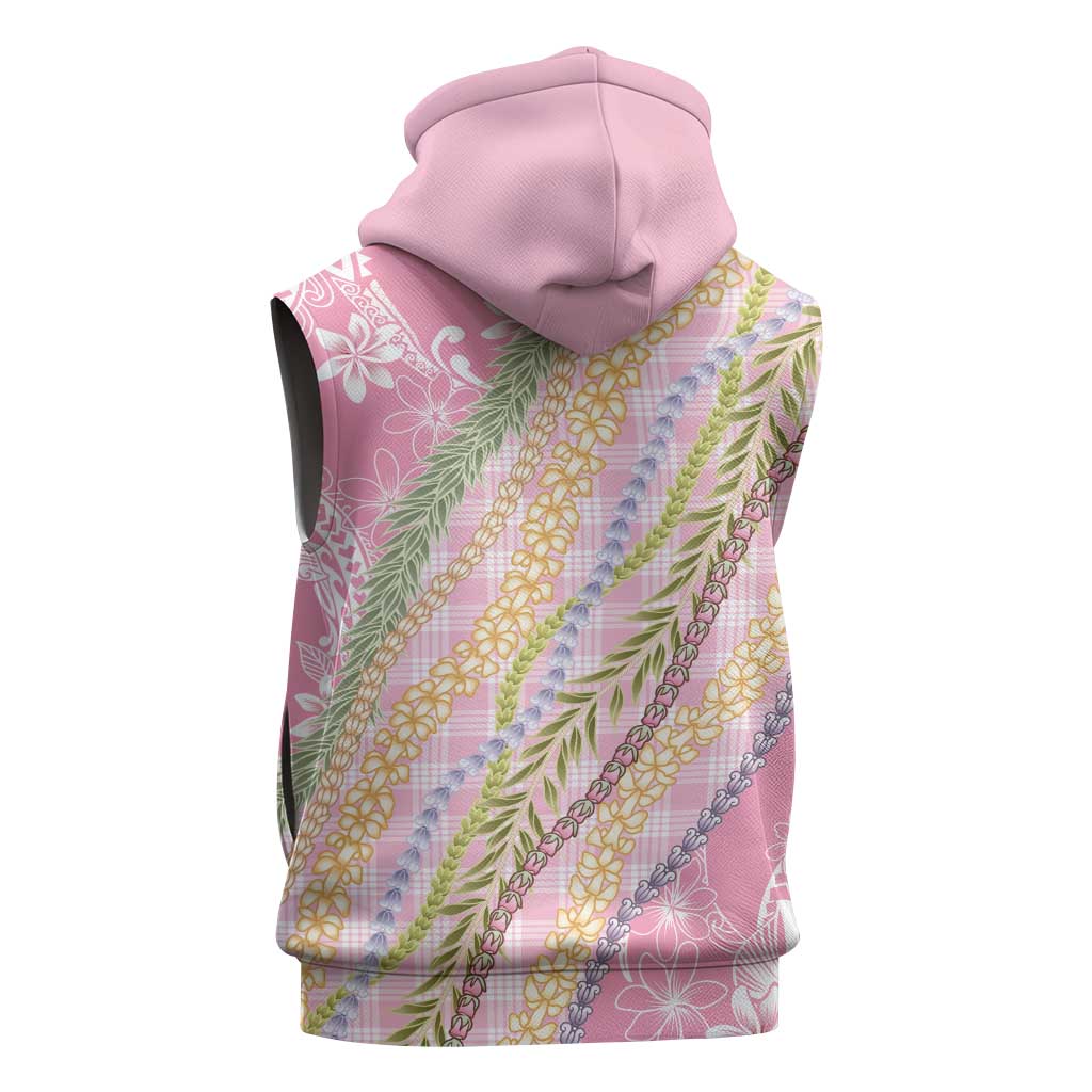 Pink Palaka Hawaii Leis Sleeveless Hoodie Hawaiian-plaid Elegant Tropical Vibes - Polynesian Pride