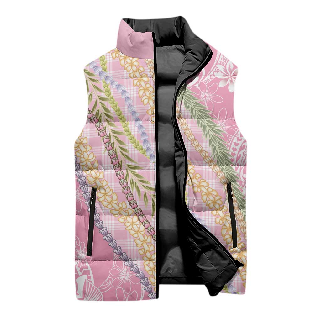 Pink Palaka Hawaii Leis Sleeveless Puffer Jacket Hawaiian-plaid Elegant Tropical Vibes LT14 - Polynesian Pride