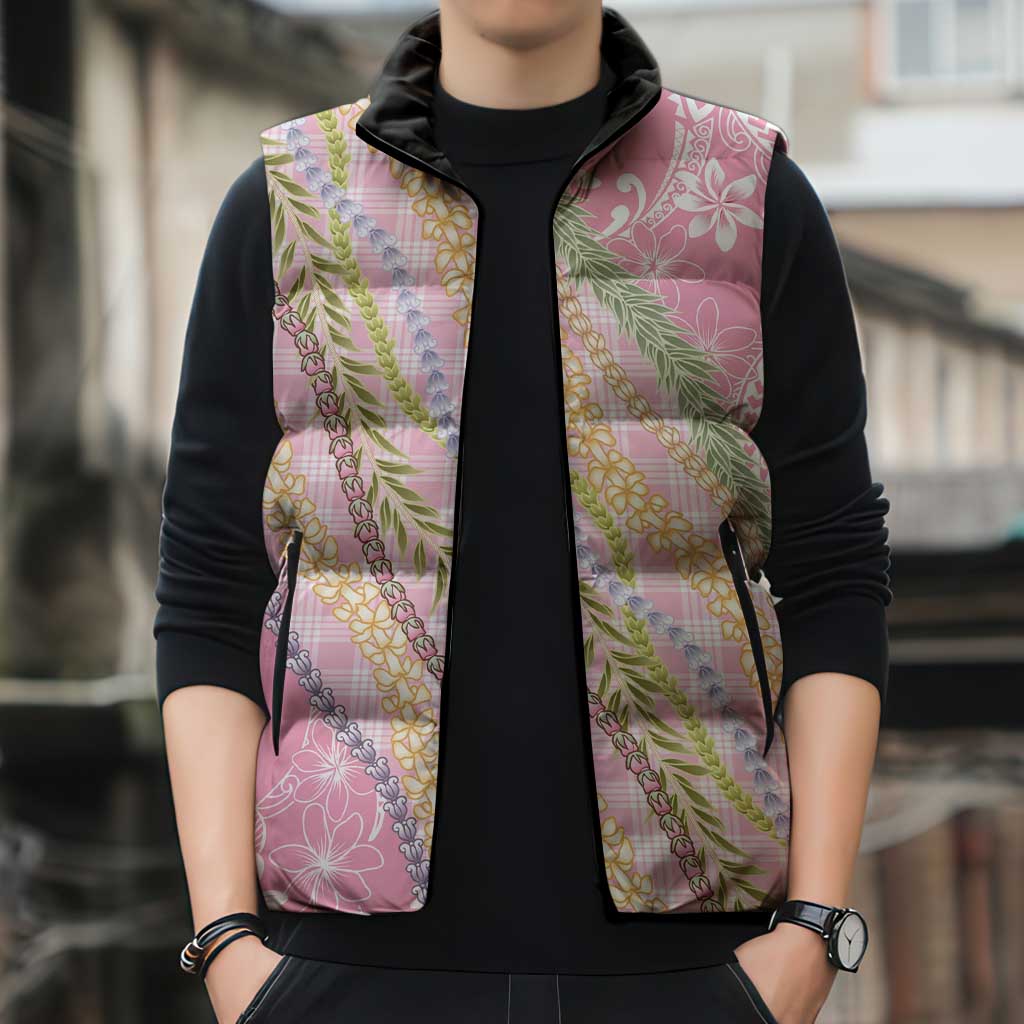 Pink Palaka Hawaii Leis Sleeveless Puffer Jacket Hawaiian-plaid Elegant Tropical Vibes LT14 - Polynesian Pride