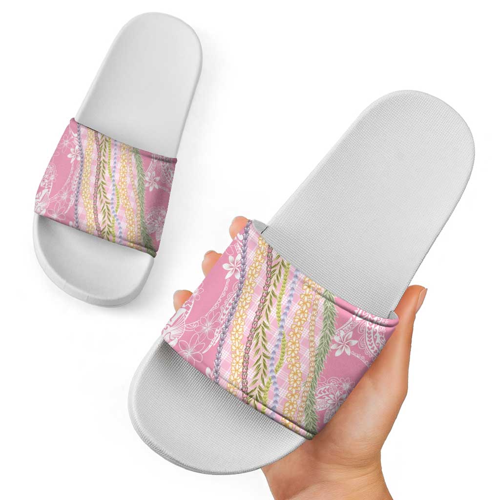 Pink Palaka Hawaii Leis Slide Sandals Hawaiian-plaid Elegant Tropical Vibes - Polynesian Pride