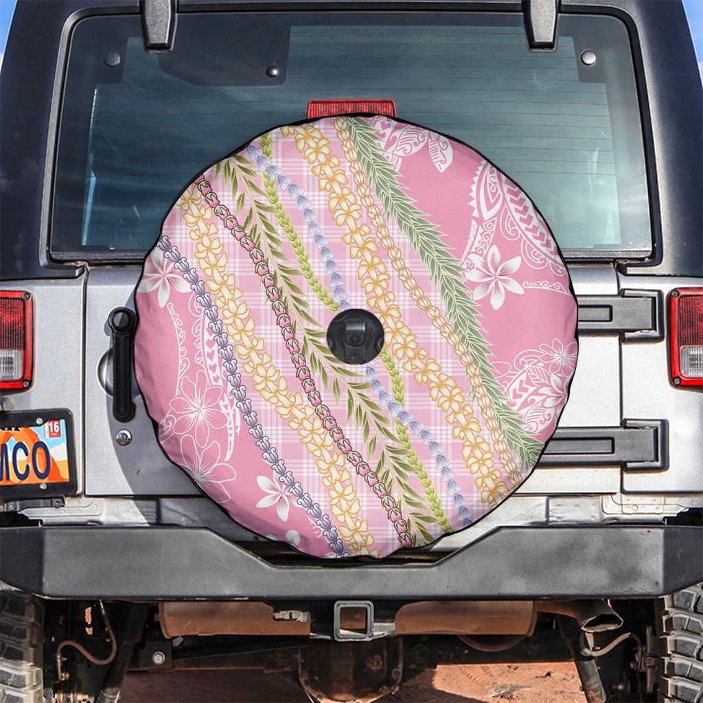 Pink Palaka Hawaii Leis Spare Tire Cover Hawaiian-plaid Elegant Tropical Vibes - Polynesian Pride