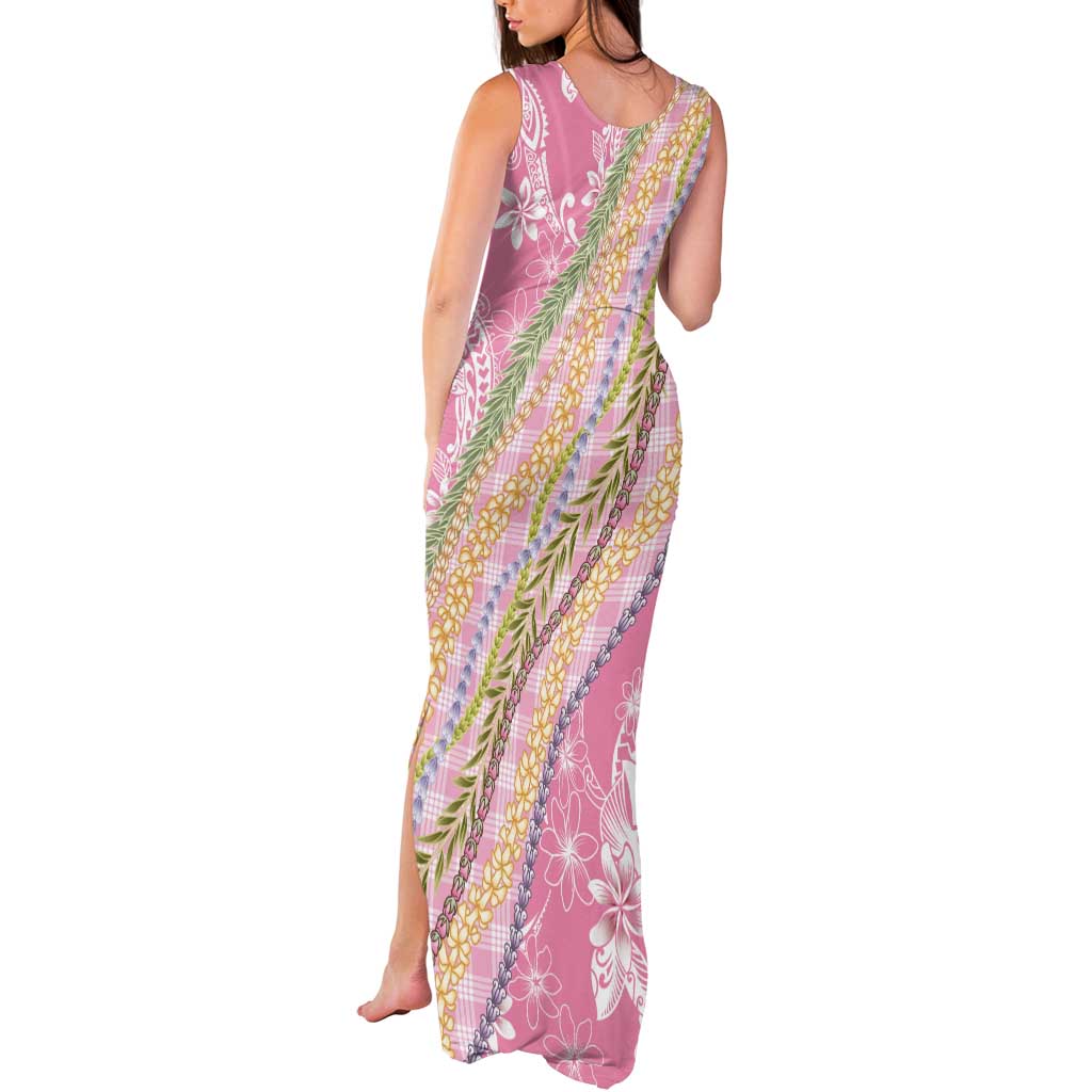 Pink Palaka Hawaii Leis Tank Maxi Dress Hawaiian-plaid Elegant Tropical Vibes - Polynesian Pride