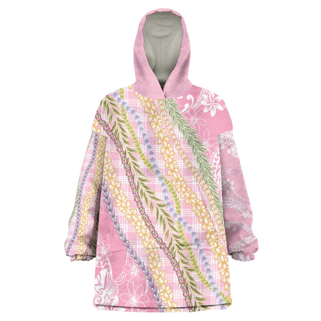 Pink Palaka Hawaii Leis Wearable Blanket Hoodie Hawaiian-plaid Elegant Tropical Vibes LT14 One Size Pink - Polynesian Pride