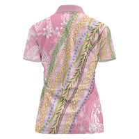 Pink Palaka Hawaii Leis Women Polo Shirt Hawaiian-plaid Elegant Tropical Vibes - Polynesian Pride