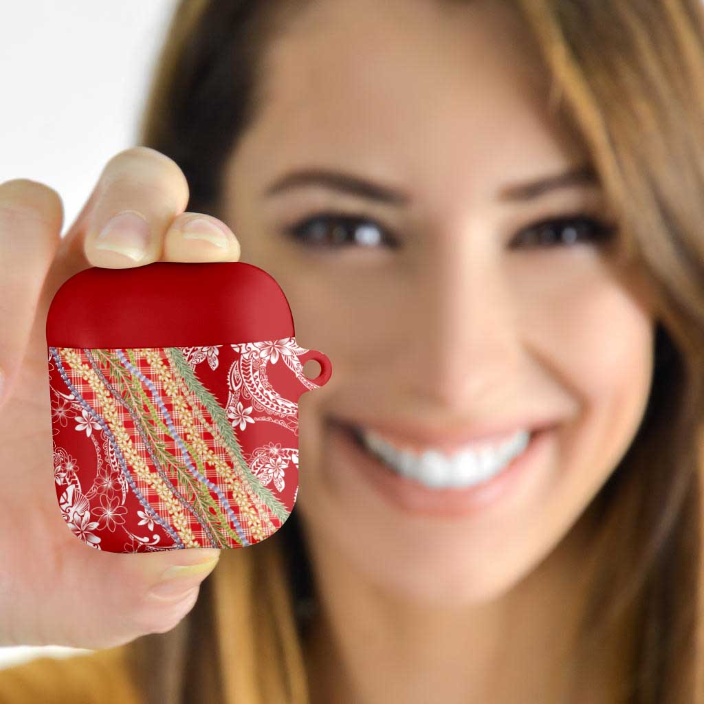 Red Palaka Hawaii Leis AirPods Case Hawaiian-plaid Elegant Tropical Vibes LT14 - Polynesian Pride