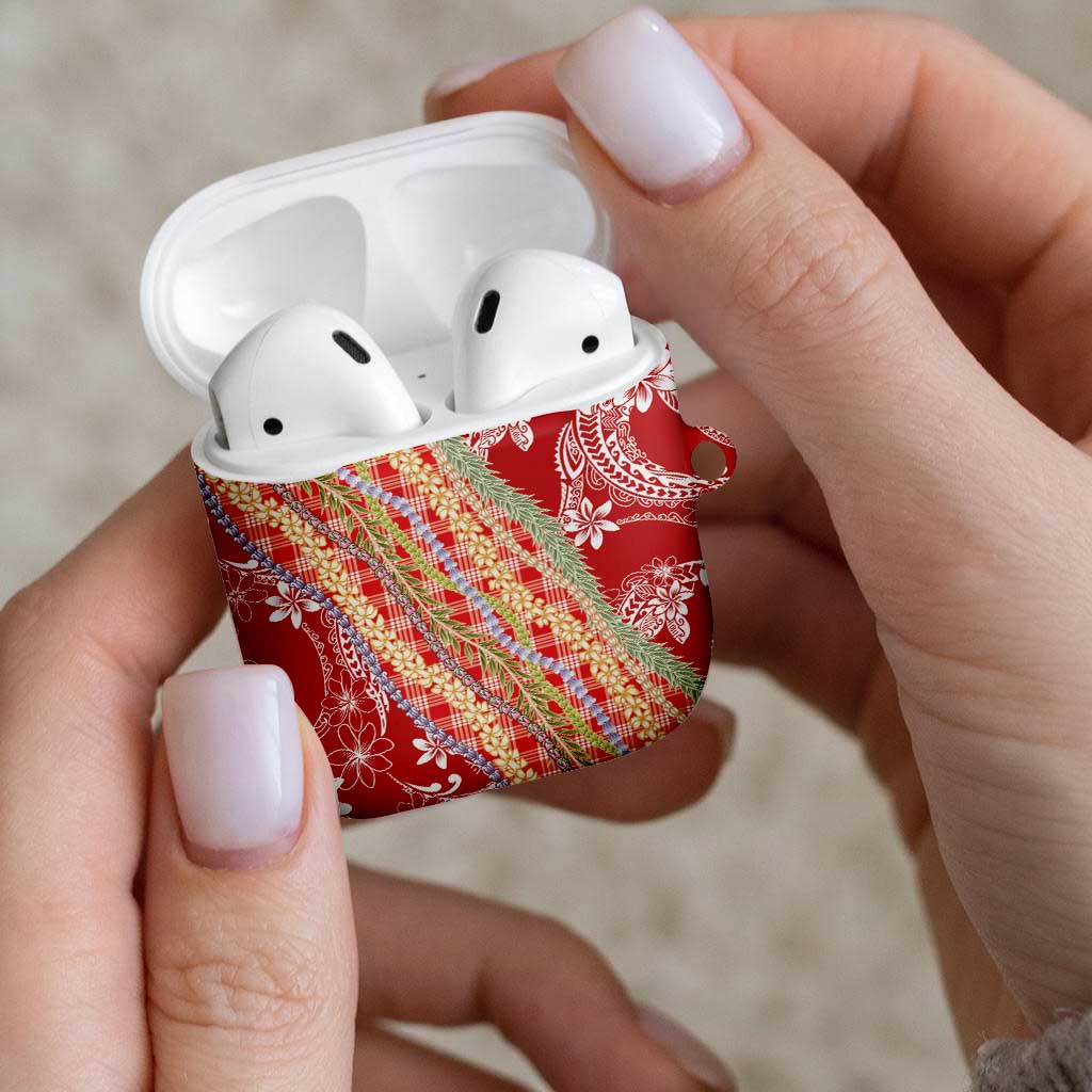 Red Palaka Hawaii Leis AirPods Case Hawaiian-plaid Elegant Tropical Vibes LT14 - Polynesian Pride