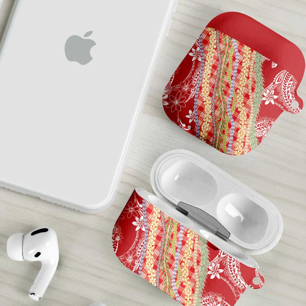 Red Palaka Hawaii Leis AirPods Case Hawaiian-plaid Elegant Tropical Vibes LT14 - Polynesian Pride