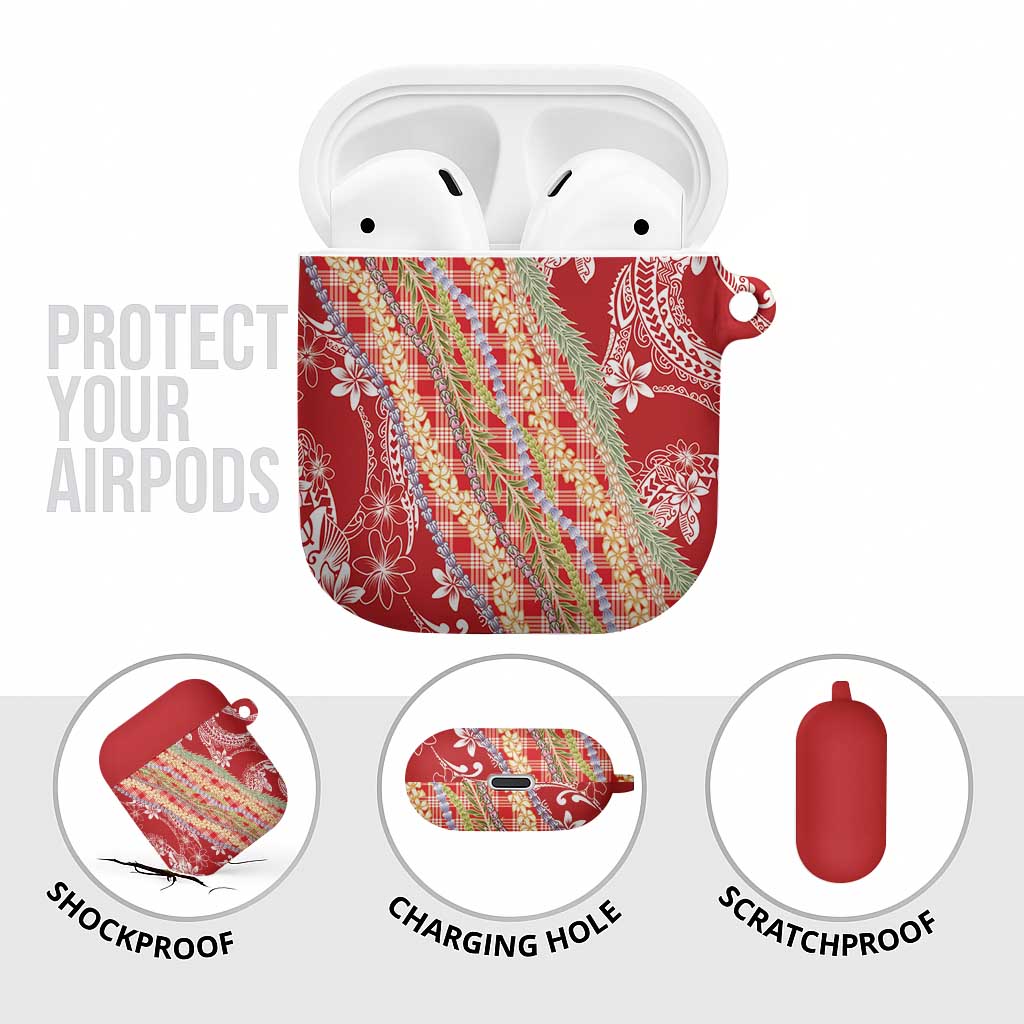 Red Palaka Hawaii Leis AirPods Case Hawaiian-plaid Elegant Tropical Vibes LT14 - Polynesian Pride