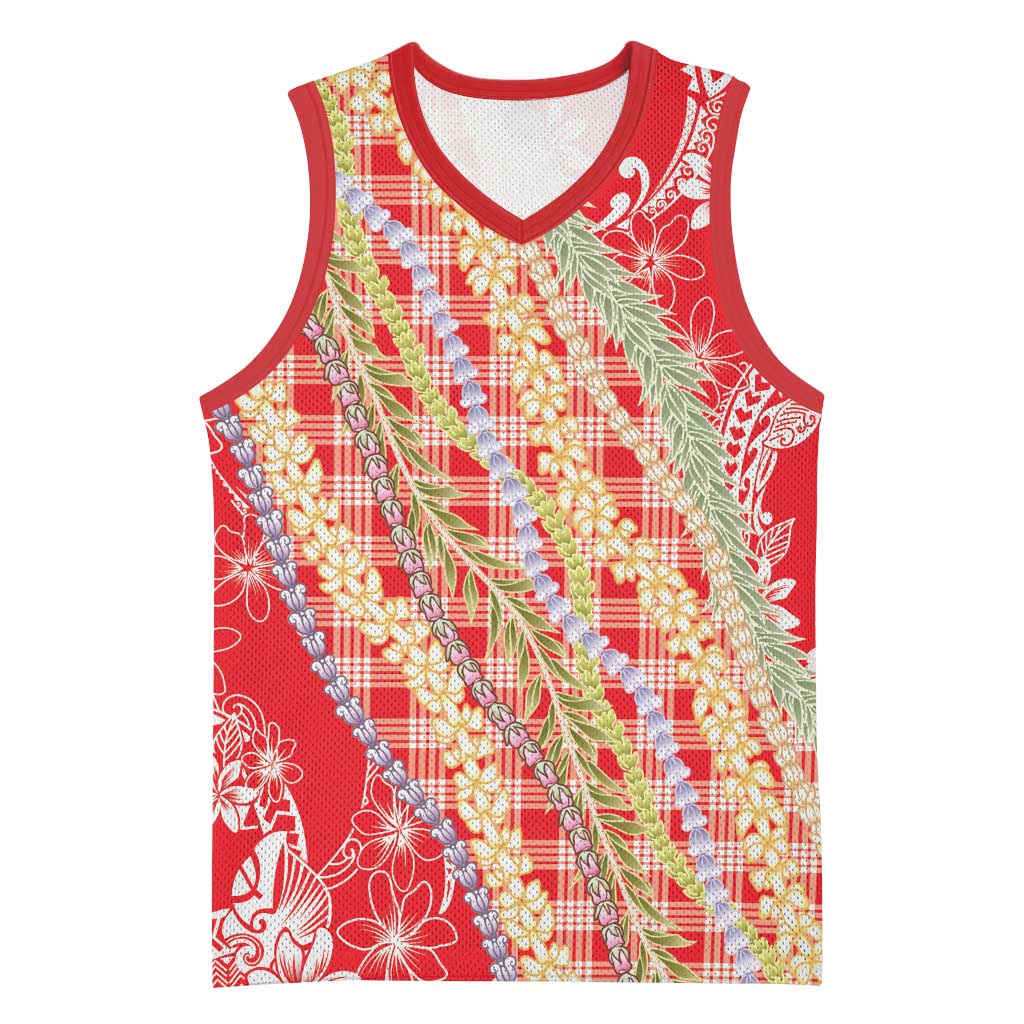 Red Palaka Hawaii Leis Basketball Jersey Hawaiian-plaid Elegant Tropical Vibes LT14 Unisex Red - Polynesian Pride