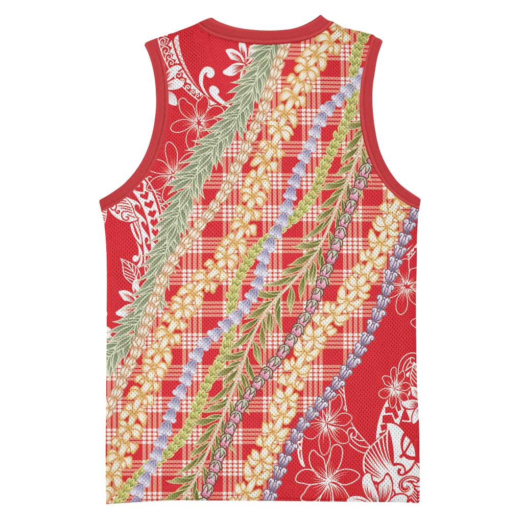 Red Palaka Hawaii Leis Basketball Jersey Hawaiian-plaid Elegant Tropical Vibes LT14 - Polynesian Pride