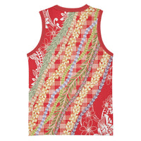 Red Palaka Hawaii Leis Basketball Jersey Hawaiian-plaid Elegant Tropical Vibes LT14 - Polynesian Pride